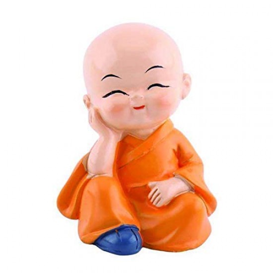 Resin Colorful 4 Buddha Monk Figurines Showpiece for Home and Car Interior Decor (Multicolour, Standard), Set of 4/4 Pic