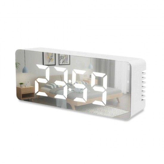 Digital LED Mirror Alarm Clock Smart Back Light Table Mirror Alarm Clock with Sensor Date and Temperature for Office Home and Bedroom for Heavy Sleeper