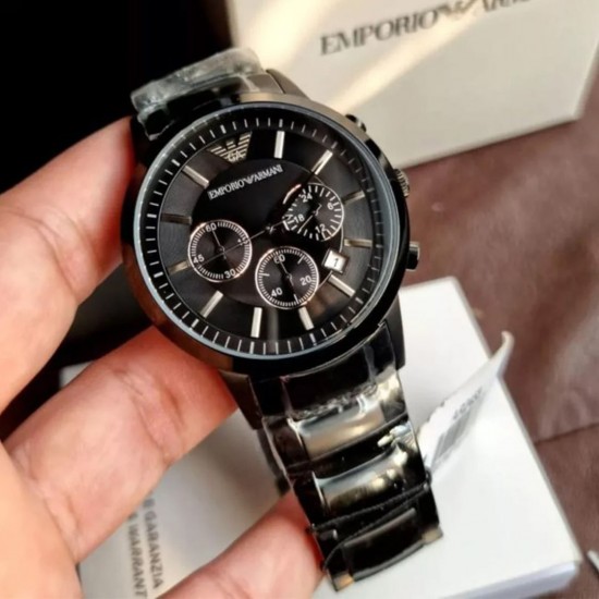Emporio Armani Men's Renato Chronograph Watch Black Steel AR2453 Emporio Armani Men's Renato Chronograph Watch Black Steel AR2453